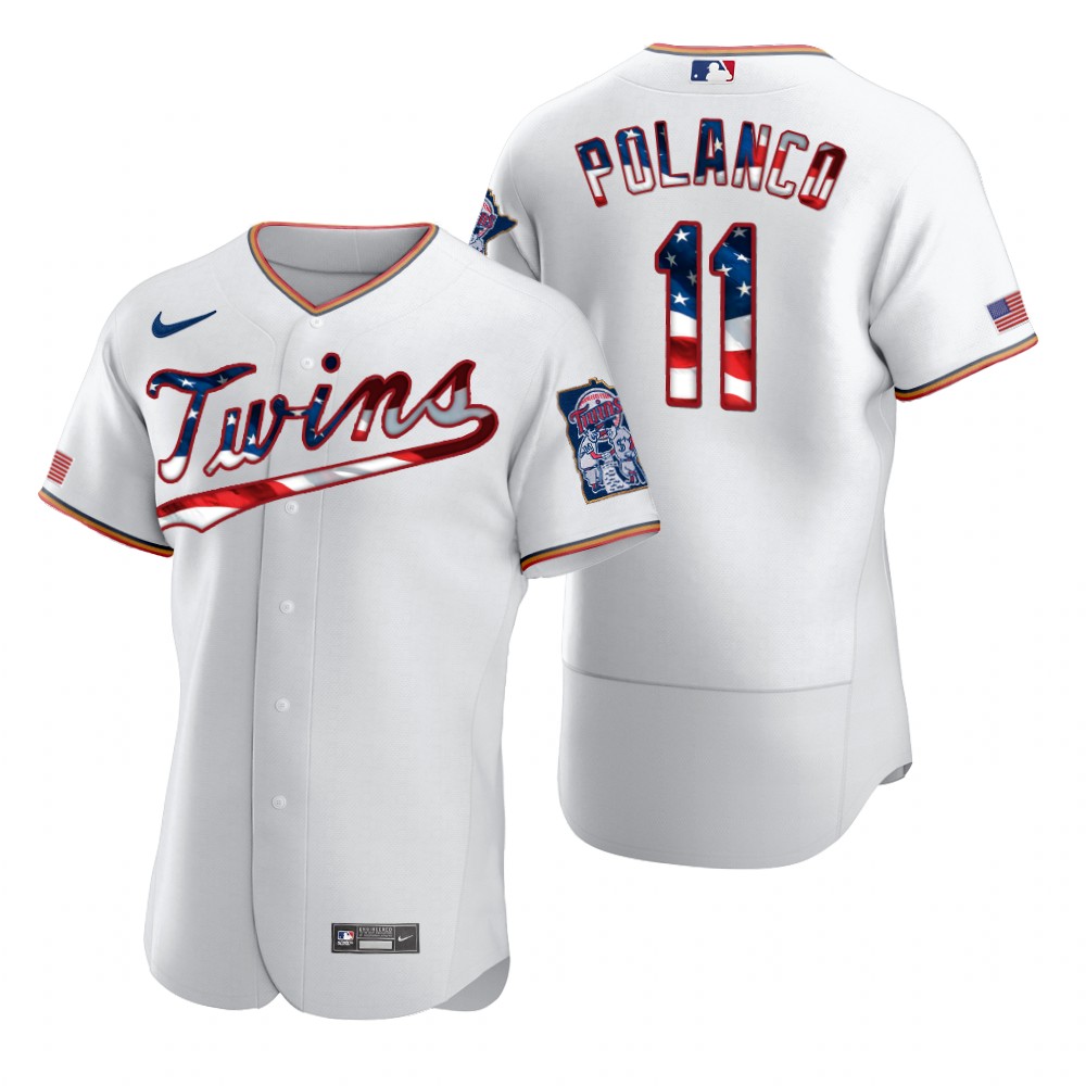 Minnesota Twins 11 Jorge Polanco Men Nike White Fluttering USA Flag Limited Edition Authentic MLB Jersey